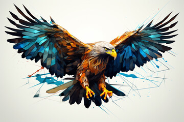 Fototapeta premium A painting of a colorful bird flying through the air, Generative AI