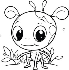 Coloring page for kids. Cute cartoon ant. Vector illustration.