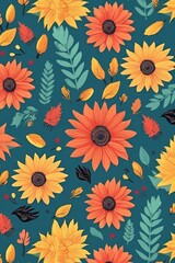 Fototapeta na wymiar sun flowers pattern, sun flowers background