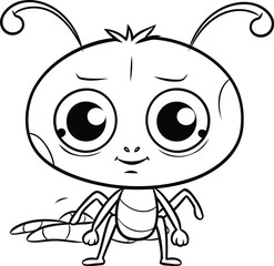 Coloring book for children. Ant. Black and white vector illustration.