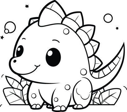 Cute cartoon dinosaur. Black and white vector illustration for coloring book.
