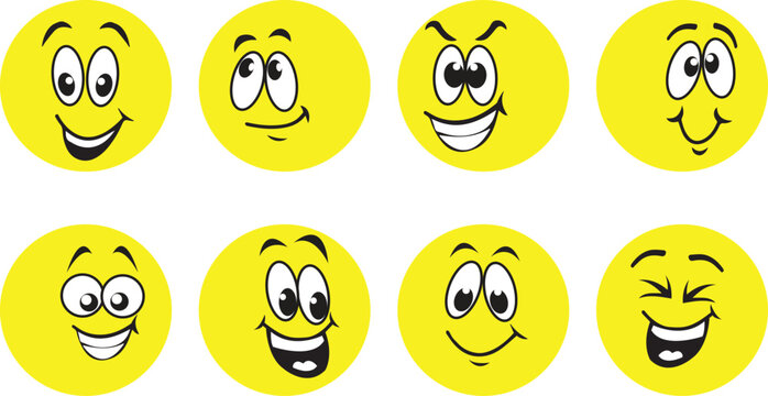 Emotional smile face icon set isolated on white background