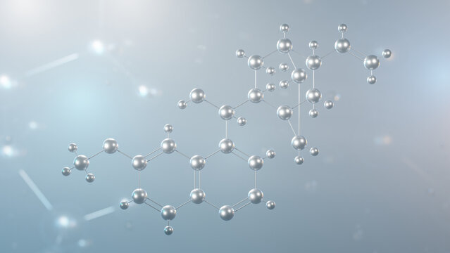 quinine molecular structure, 3d model molecule, antimalarials, structural chemical formula view from a microscope