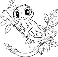 Coloring Page Outline Of Cartoon Chameleon on Tree Branch
