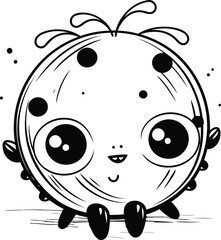 Cute cartoon ladybug. Black and white vector illustration for coloring book.