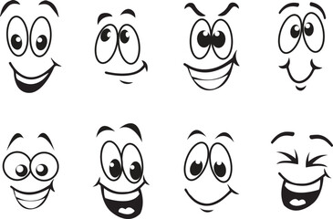 Emotional faces in cartoon style for comics design isolated on white background