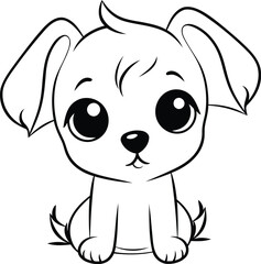Black and White Cartoon Illustration of Cute Puppy Animal Character for Coloring Book