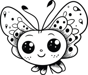Butterfly doodle. Cute cartoon character. Vector illustration.