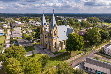 Fototapeta na wymiar aerial view over church in countryside