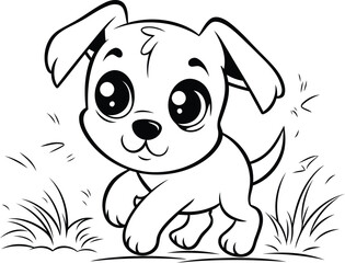 Cute cartoon dog. Black and white illustration for coloring book.