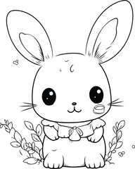 cute little rabbit with leafs kawaii character vector illustration design