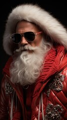 Santa claus in red sunglasses.