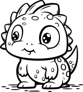 Black and White Cartoon Illustration of Cute Dinosaur Character for Coloring Book