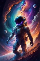 Fototapeta premium an astronaut floating with background planets