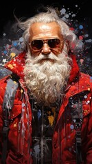 Santa claus with a beard in a white jacket with a red beard and glasses. christmas, new year 's holiday concept.