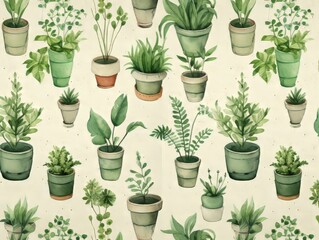 pattern with plants, plants in pots