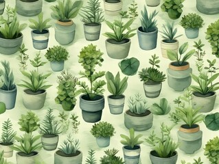 pattern with plants, plants in pots