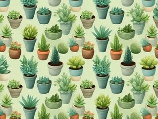 pattern with plants, plants in pots