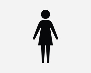 Woman Icon Female Gender Toilet Bathroom Restroom Girl Stick Figure Sihouette Stand Member User Black White Shape Line Outline Sign Symbol EPS Vector
