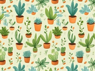 pattern with plants, plants in pots