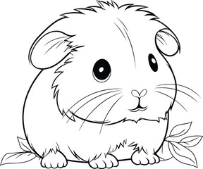 Illustration of Cute Guinea Pig on White Background   Coloring Book