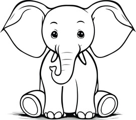 Cute Cartoon Elephant Vector Illustration. Coloring Book for Kids