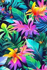 abstract background with flowers tropical colorful vivid leafs pattern plant