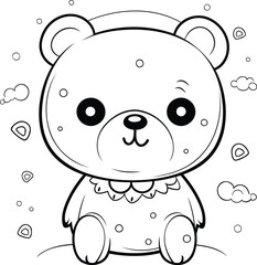 Cute cartoon teddy bear. Coloring book for children.