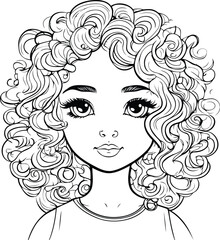 Portrait of a beautiful girl with curly hair. Vector illustration.