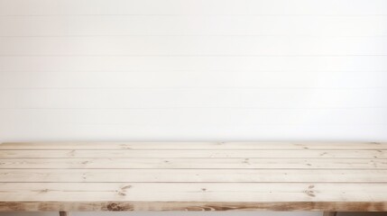 Minimalistic Empty Wooden White Table on White Wall Old Wood Background