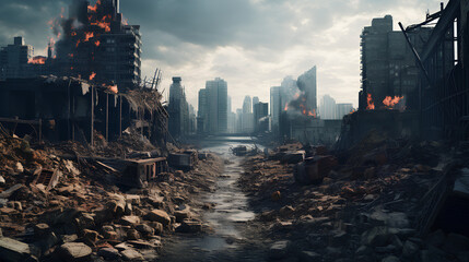 A city destroyed by a natural disaster - obrazy, fototapety, plakaty