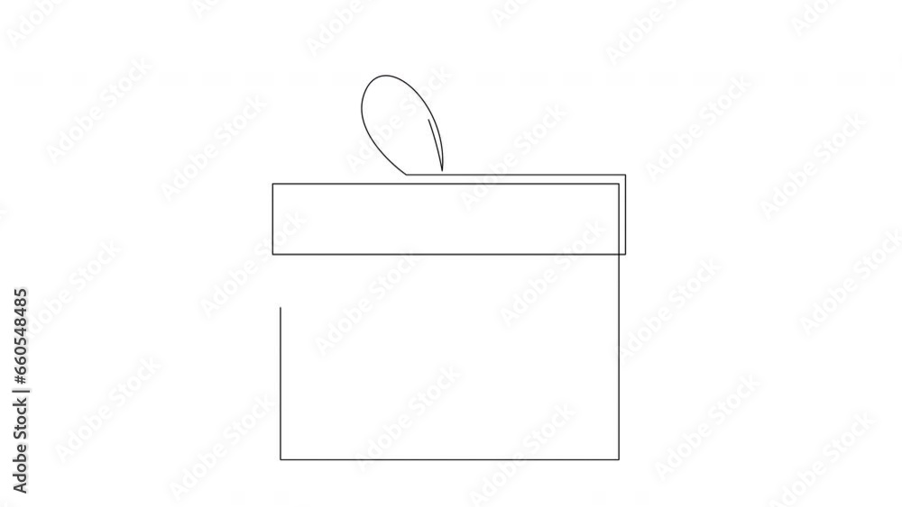 Poster self drawing simple animation of single continuous one line drawing of a gift. drawing by hand, blac