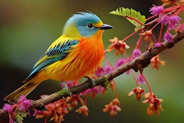 Colorful bird native to tropical forests. Generative AI