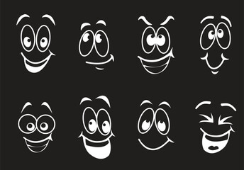 Emotional faces in cartoon style for comics design isolated on black background
