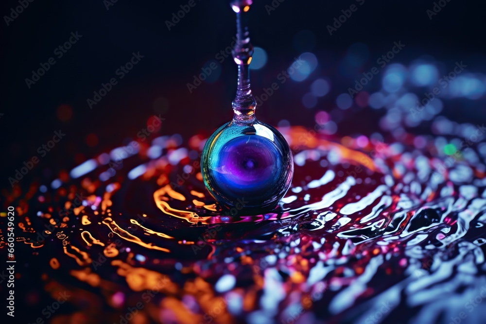 Poster a drop of liquid is floating on the surface of water. generative ai