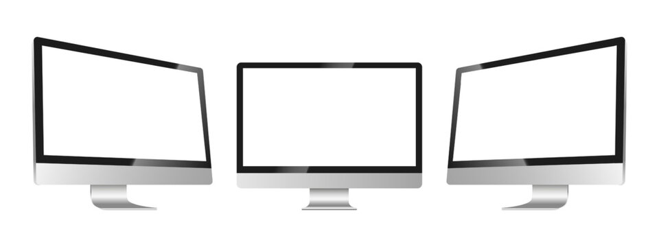 Realistic Mockup computer. Screen monitor display on thre sides with blank screen for your design. Realistic vector illustration EPS 10