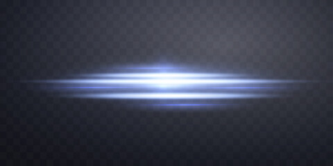 Blue horizontal lens flare. Isolated on transparent background. Sun flash with rays or spotlight and bokeh. Glow flare light effect. Vector illustration.