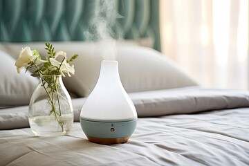 Calming and aromatic environment with a beautiful table diffuser and essential oils.