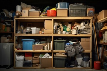 A storage unit filled with various items. Generative AI