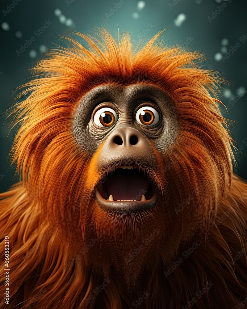 Poster a close up of a monkey with a surprised look on its face. generative ai
