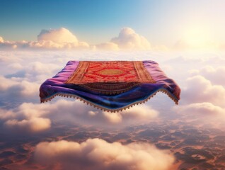 3D Isolated Image of Magical Aladdin's Flying Carpet in Motion.