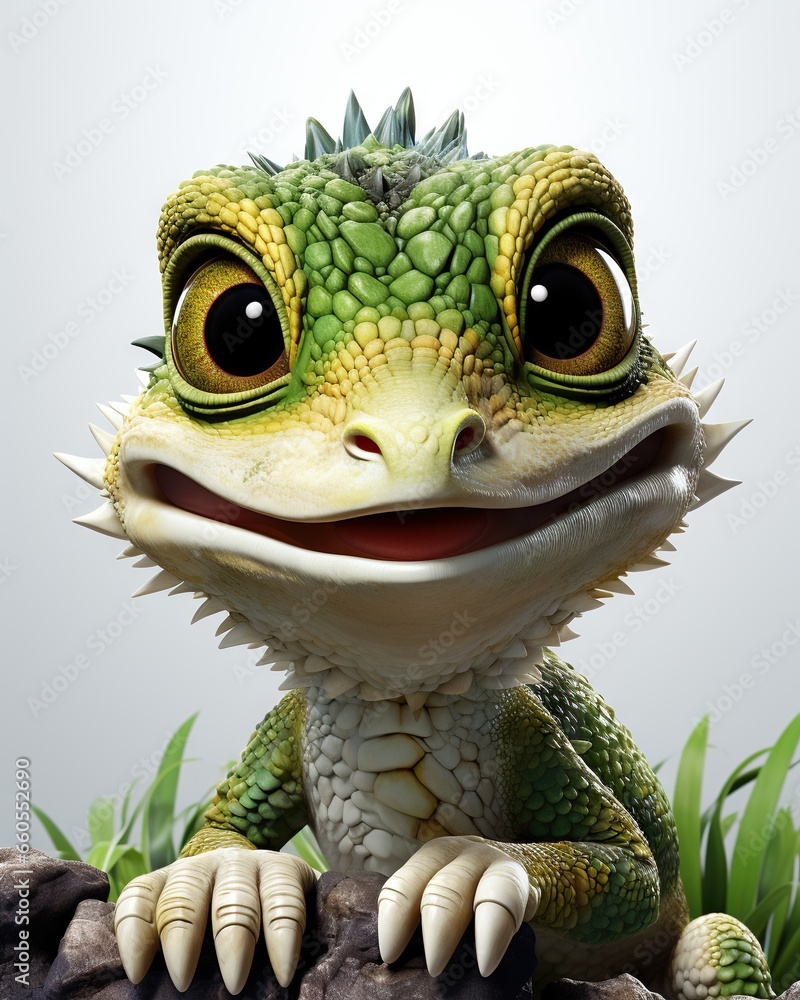 Poster a close up of a lizard on a rock with grass. generative ai