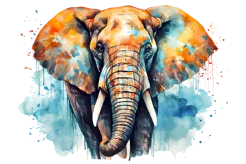 Foto op Canvas enchanting elephant in a stunning watercolor portrayal. The artwork comes to life with expressive splashes of watercolor paint.Png.Isolated © Andrei