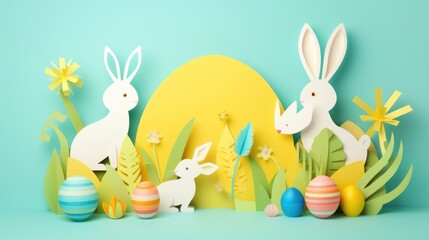 Easter rabbit paper cut background