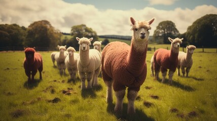 AI-powered technology produces lush green pasture for adorable alpaca flock to graze on their soft woolly fibers.