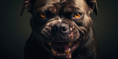 Angry Pitbull Breed Dog - A Fierce and Mighty Bulldog Portrait Isolated on White - obrazy, fototapety, plakaty