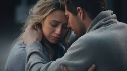 Fototapeta premium Anxiety and Emotional Support: Person Embracing Loved One for Mental Health