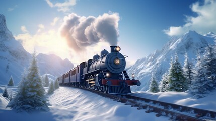 steam train in winter  generated by AI - obrazy, fototapety, plakaty