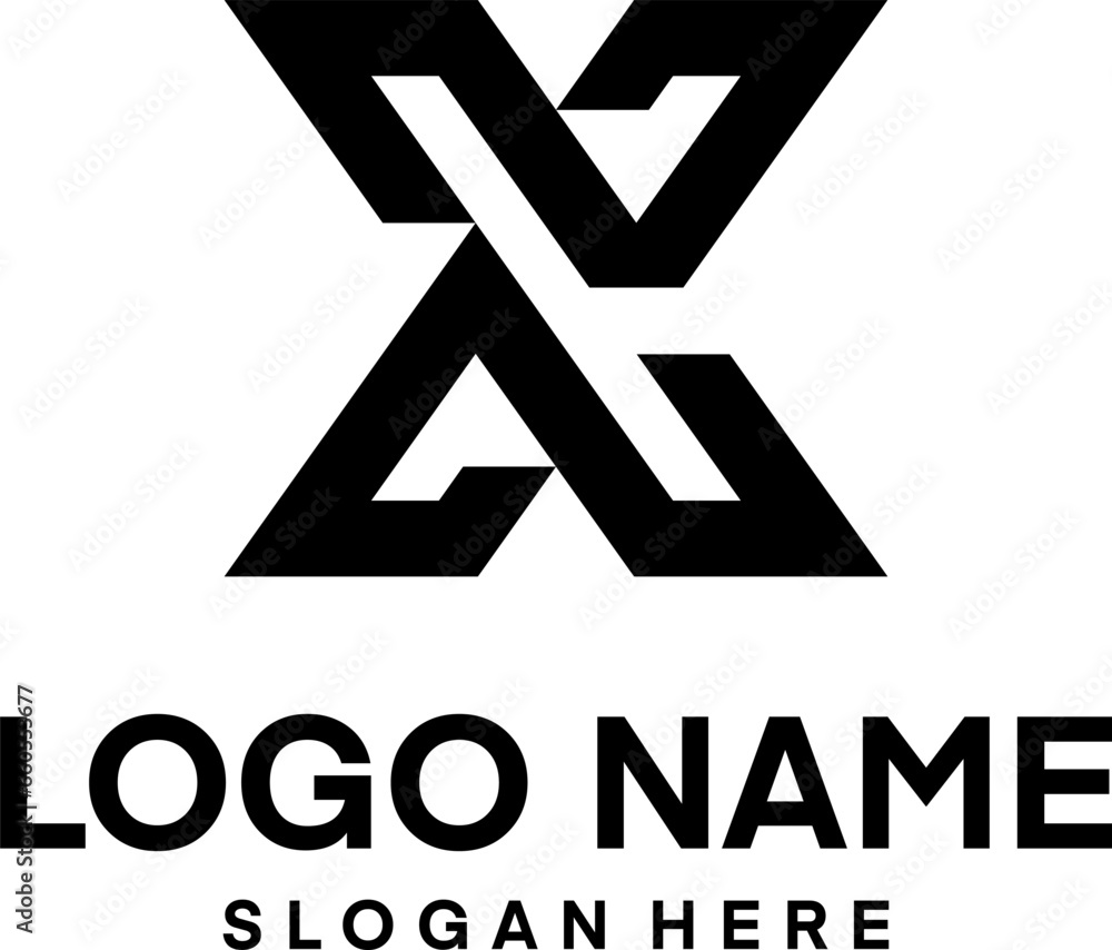 Poster letter x logo design concept, negative space style. abstract modern minimal sign constructed from ch