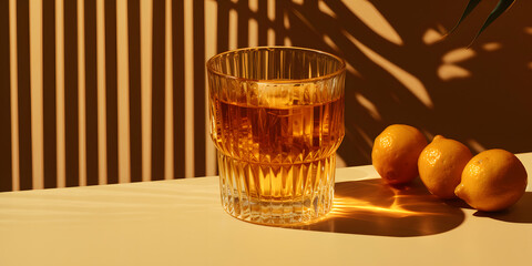 Orange Drink in Glass with a Golden shadow 